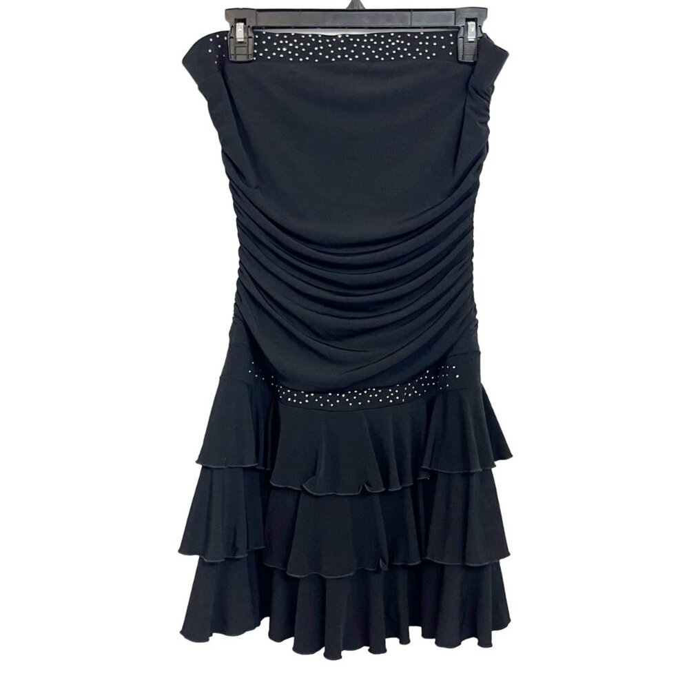 Vintage Y2K Strapless Ruched Ruffle Drop Waist Mini Dress Studded - Size Large